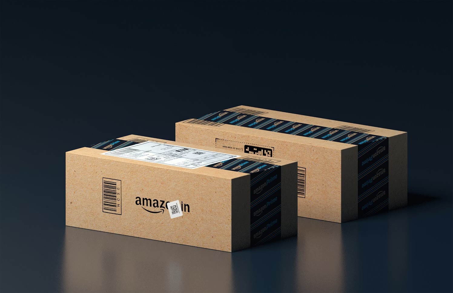Amazon boxes in a dark background 