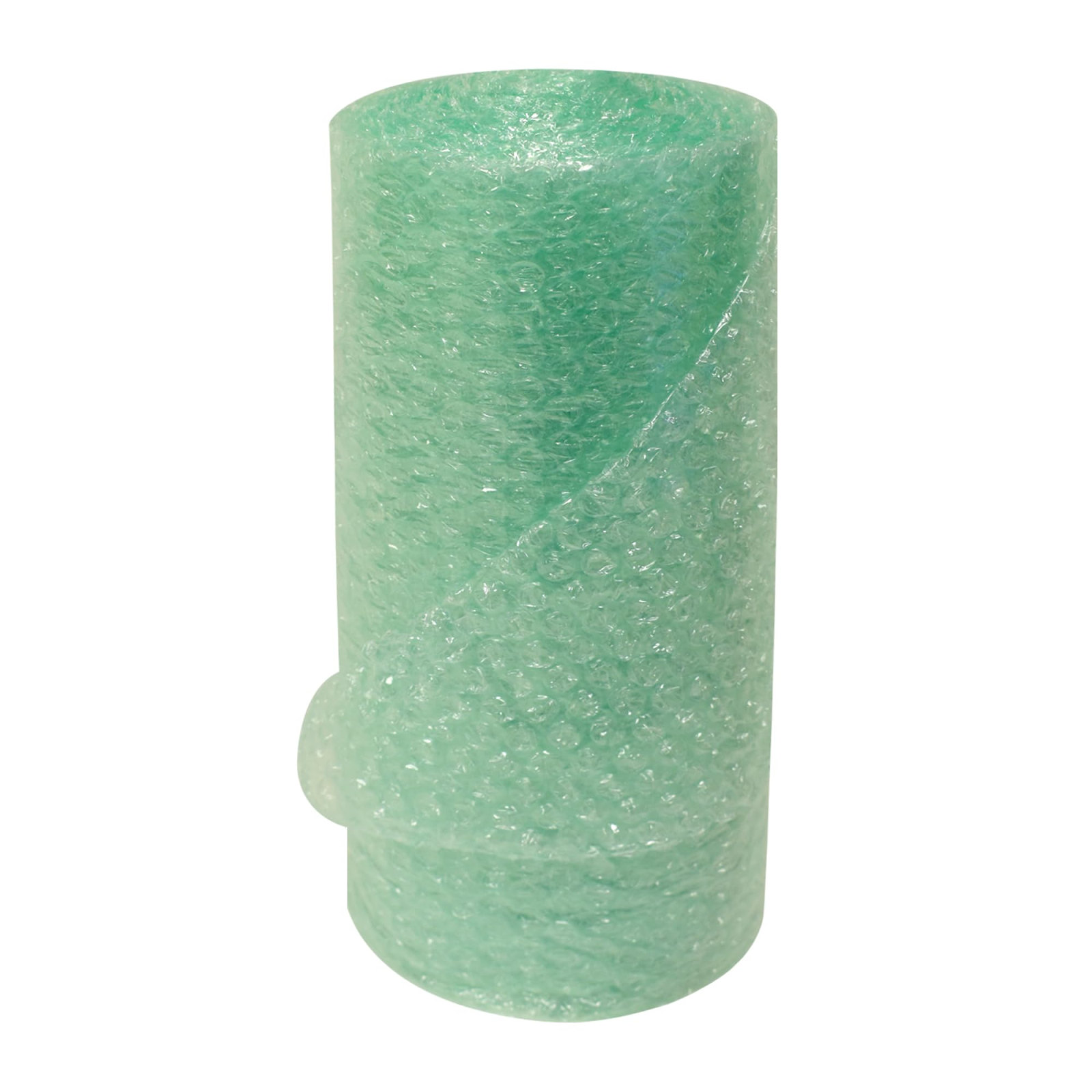 A roll of green bubble wrap on a white background.
